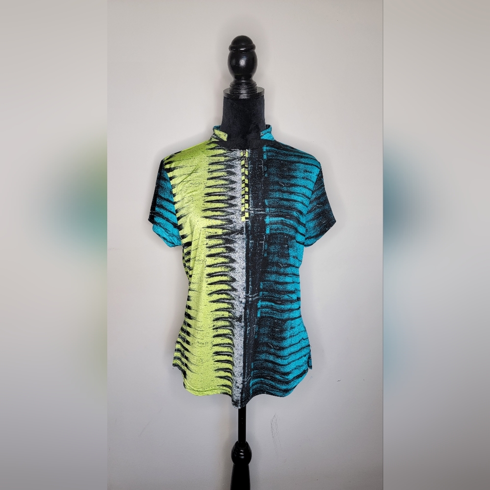 Jamie Sadock 1/4 Zip Short Sleeve 80's Pattern Golf Polo Shirt Top L
